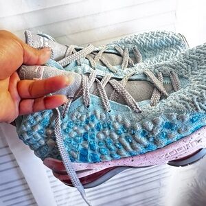 Women's Light Blue Knit Athletic Sneakers with Pink Accents